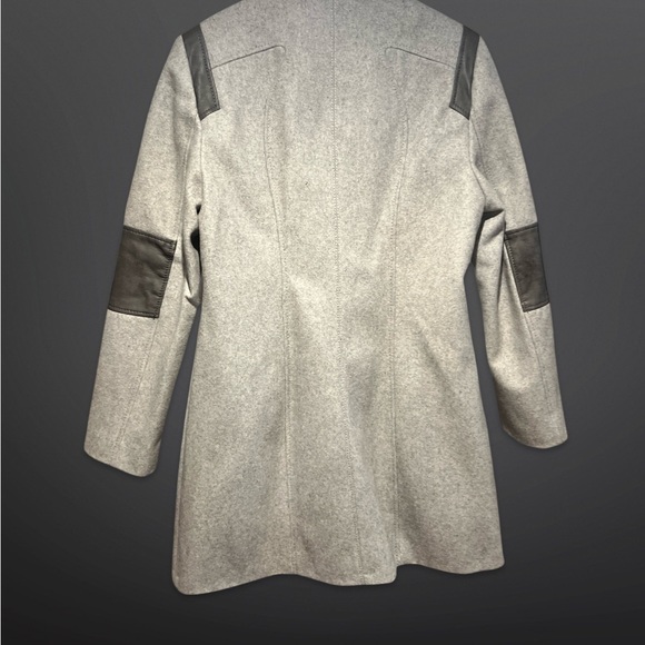 Calvin Klein Wool Blend Asymmetrical Zipper Coat w/ Vegan Leather Detail - Picture 2 of 7